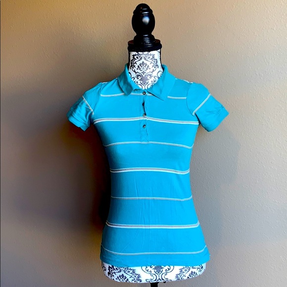 Orange & White Striped Teal Collared Shirt *2 for $5* - Picture 1 of 7
